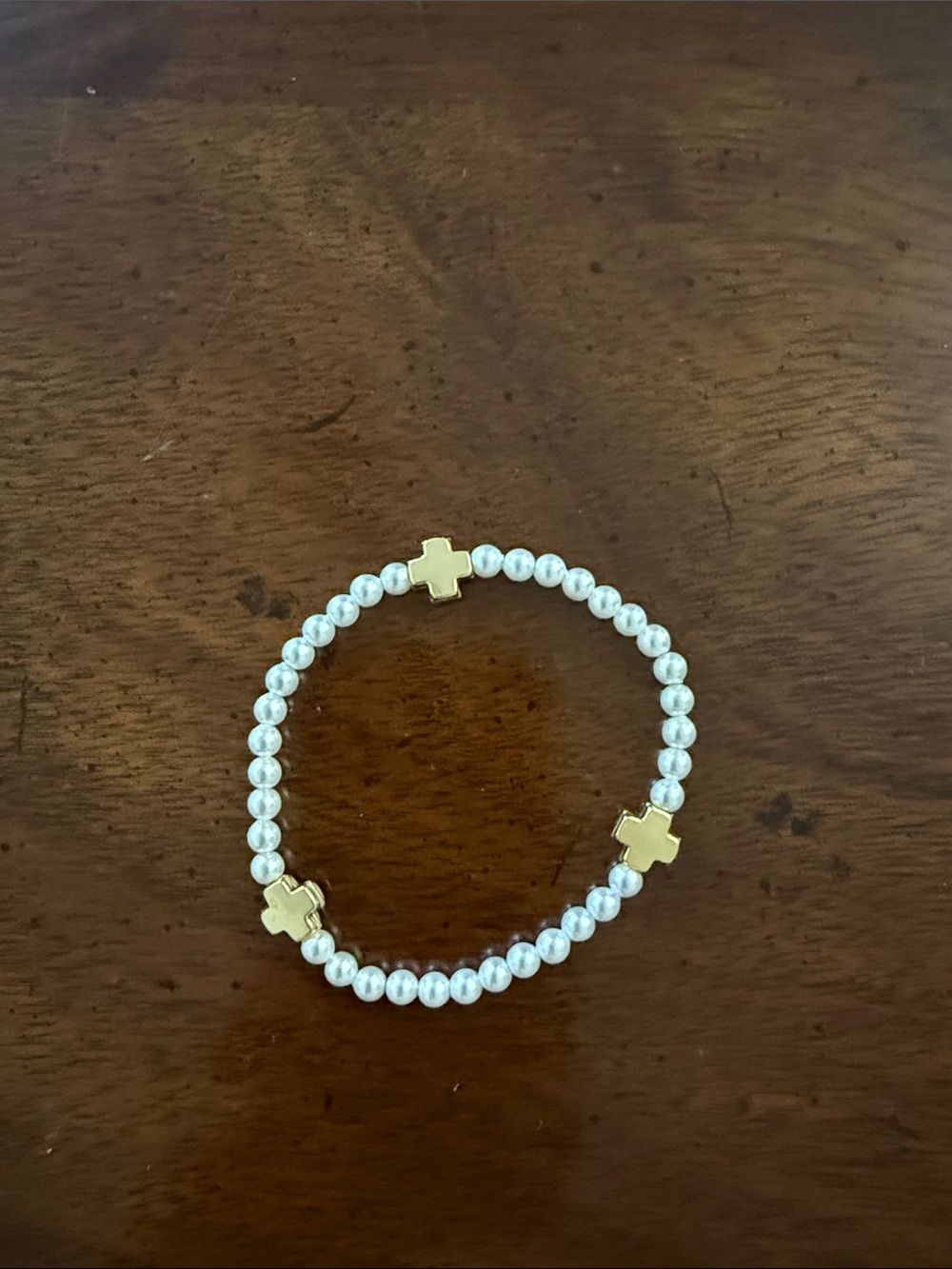 eNewton Signature Cross 4mm pearl bracelet - gold